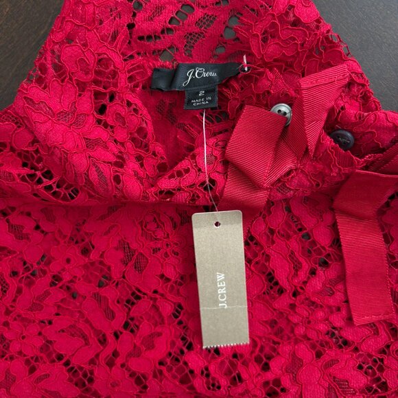 J. Crew Mockneck Floral Red Lace Top Sz 2 Preppy Holiday Party NWT - Picture 4 of 8